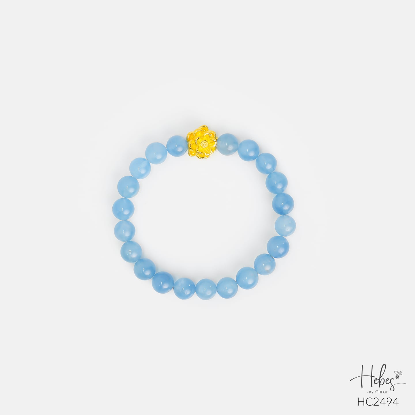 24K Gold Lotus Aquamarine Bracelet (8mm) 992494