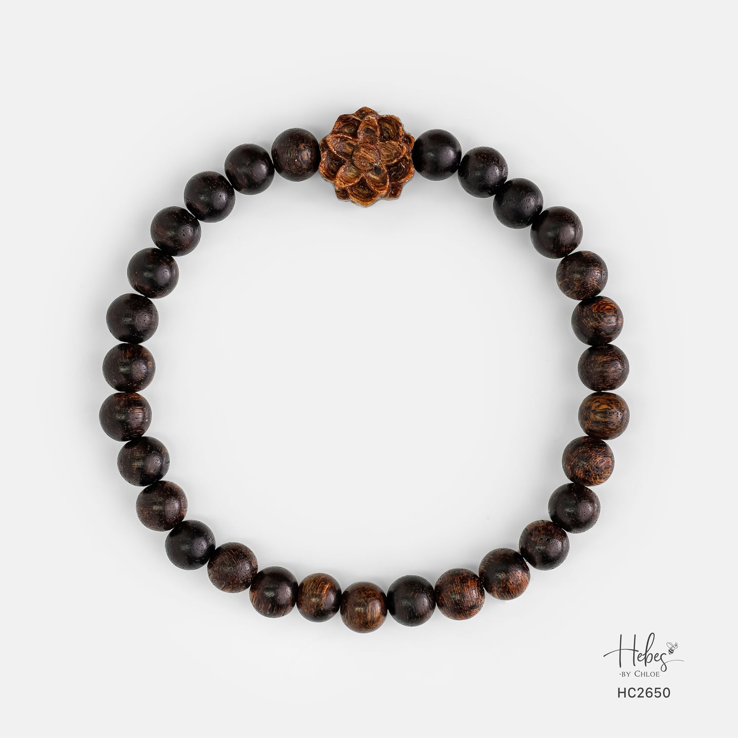 Indonesian Agarwood Lotus Charm Bracelet (6mm) - HC2650
