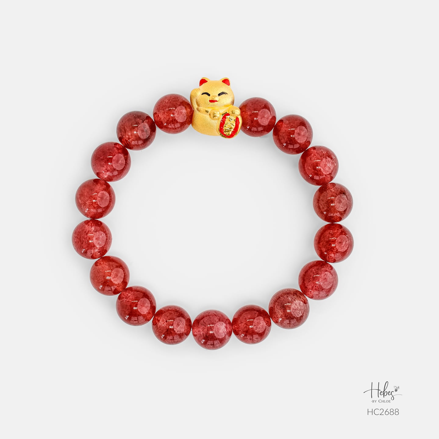 24K Gold Lucky Cat Strawberry (10mm) Bracelet 992688