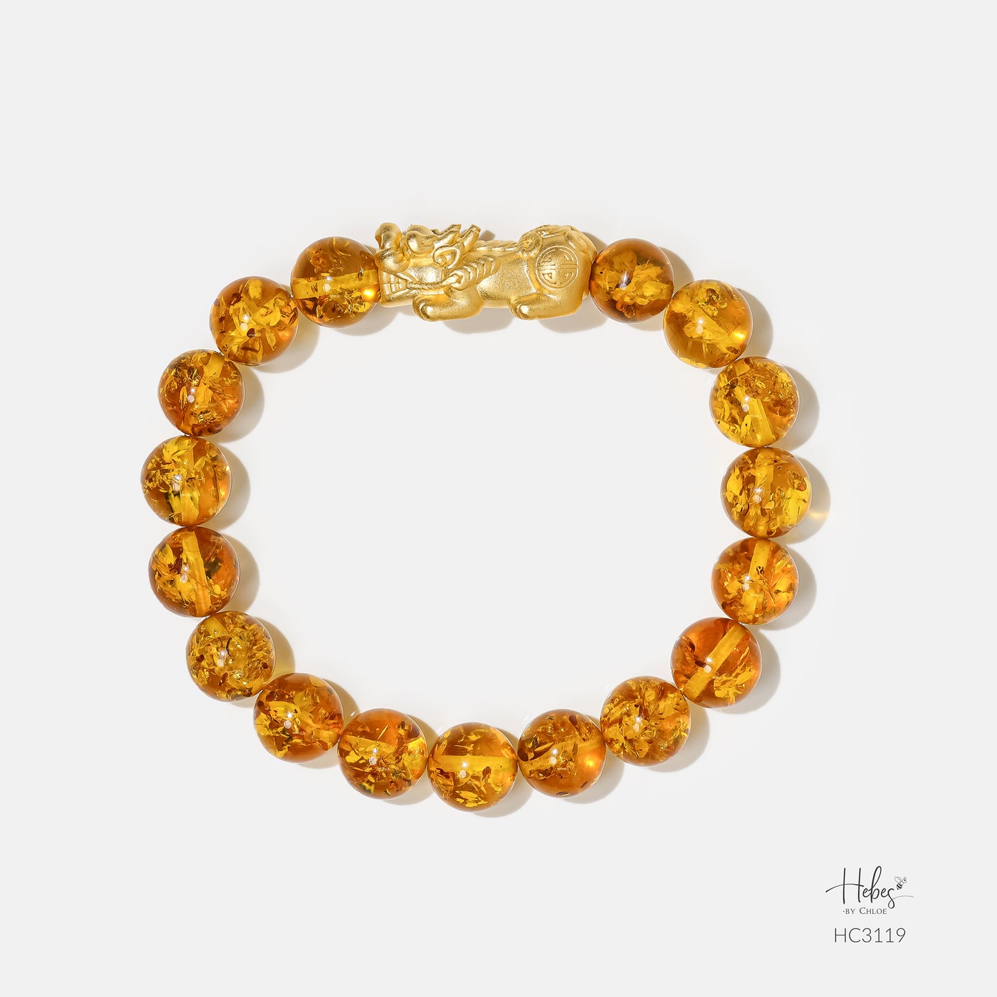Gold Vermeil Pixiu Amber Bracelet (8mm) 993119