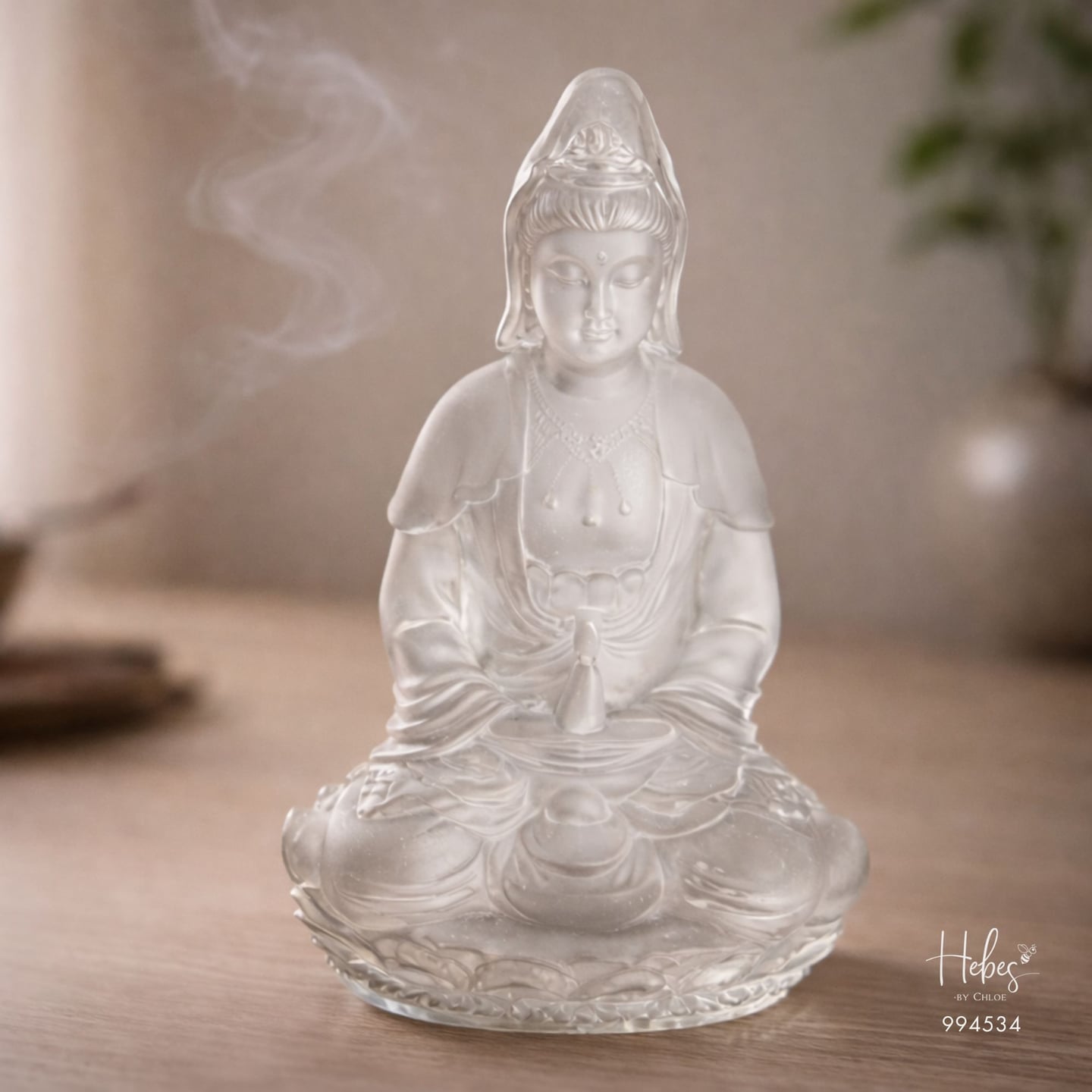 Crystal Feng Shui Guan Yin on Lotus Throne Statue 994534
